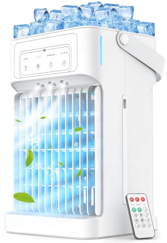 Portable Air Conditioners, 3 Speeds, 3 Mist Settings, 40oz XL Water Tank, 2~8h Timer & 7-color Ambient Lights, Air Conditioner Portable, Personal Small Mini Air Conditioner Air Cooler for Room Bedroom